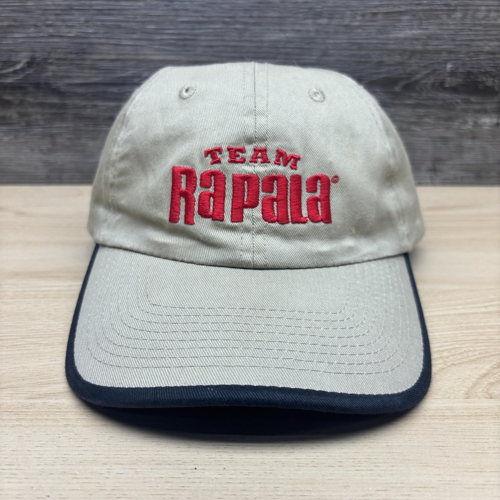 Team Rapala Hat Cap Strap Back Mens Khaki Tan Black Fishing Logo Embroidered